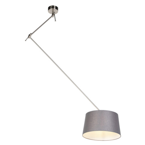 Závěsná lampa s plátěným odstínem tmavě šedá 35 cm - ocel Blitz I QAZQA