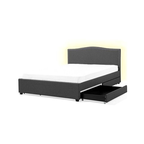 BELIANI postel s úložným prostorem a bílým LED MONTPELLIER 160 × 200 cm, šedá