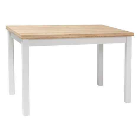 AKCE Bílý jídelní stůl s deskou v dekoru dub ADAM 100x60 II. jakost