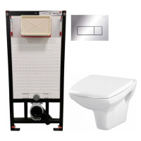 DEANTE Podomítkový rám, pro závěsné WC mísy + SLIM tlačítko chrom + WC CERSANIT CLEANON CARINA +