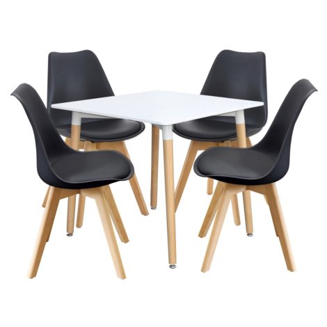 Jídelní SET stůl FARUK 80 x 80 cm + 4 židle TALES, bílá/černá Idea
