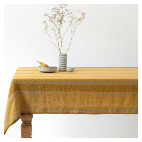 Lněný ubrus 140x140 cm Amber Bronze Stripes – Linen Tales