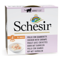 Schesir Cat Jelly Pouch, 24 x 85 g - 20 + 4 zdarma - kuřecí a garnely v omáčce 24 x 70 g