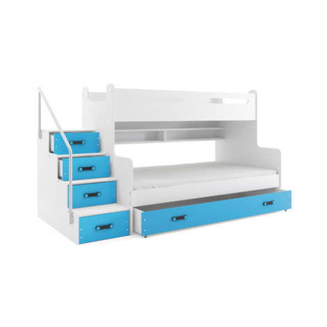 Dětská patrová postel MAX III s úložným prostorem 80x200 cm - bílá Modrá BMS