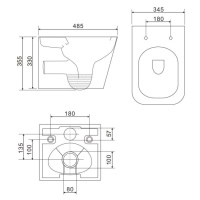 OMNIRES FONTANA mísa Rimless včetně sedátka s slow, 49 x 35 cm bílá lesk /BP/ FONTANAMWBP