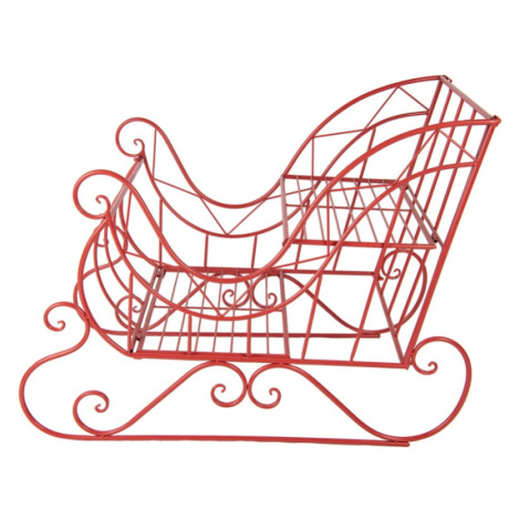 Velká kovová vánoční dekorace červené sáně Santa Clause s místem na sezení / lavičkou – 90x51x68 Clayre & Eef