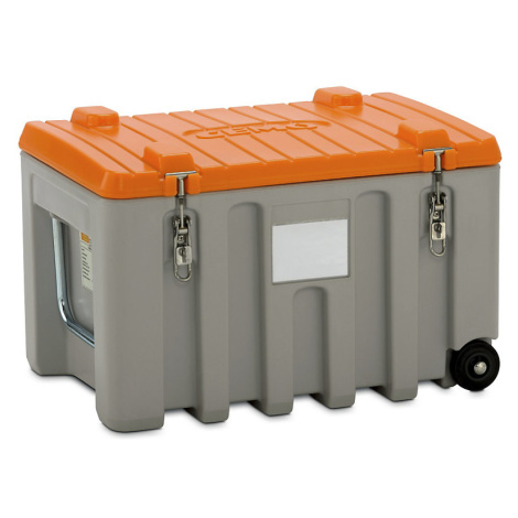 CEMO Univerzální box z polyetylenu, obsah 150 l, vozík, šedá / oranžová