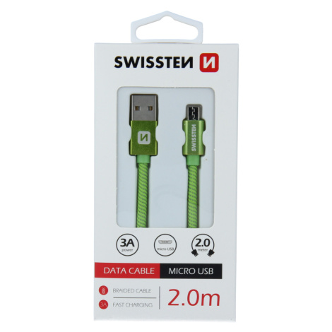 Datový kabel Swissten Textile USB/MicroUSB, 2,0m, zelený