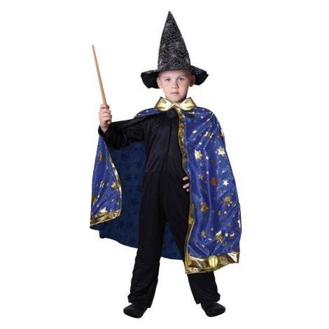 RAPPA Dětský kouzelnický modrý plášť s hvězdami čarodějnice / Halloween