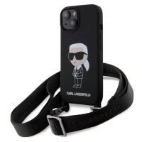 Karl Lagerfeld Liquid Silicone Crossbody Ikonik Kryt iPhone 15 černý