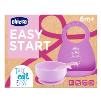 CHICCO - Set jídelní silikonový - pink, 6m+