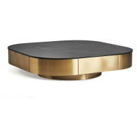 Estila Luxusní art deco čtvercový konferenční stolek Jackson s mramorovou vrchní deskou a zlatou