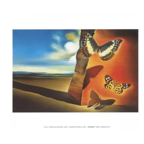 Umělecký tisk Krajina s motýly, 1956, Salvador Dalí, (80 x 60 cm) MIGNECO&SMITH