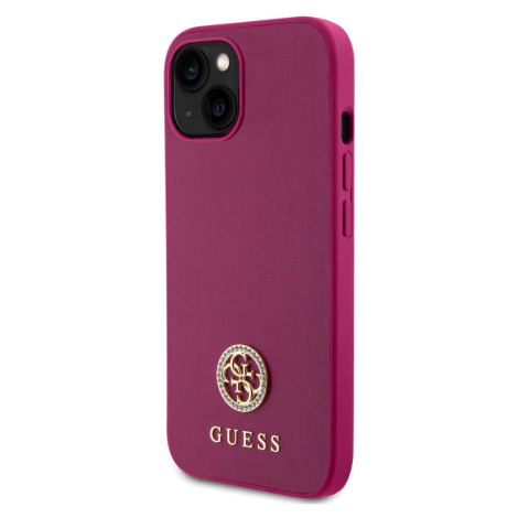 Zadní kryt Guess PU 4G Strass Metal Logo pro Apple iPhone 15, růžová