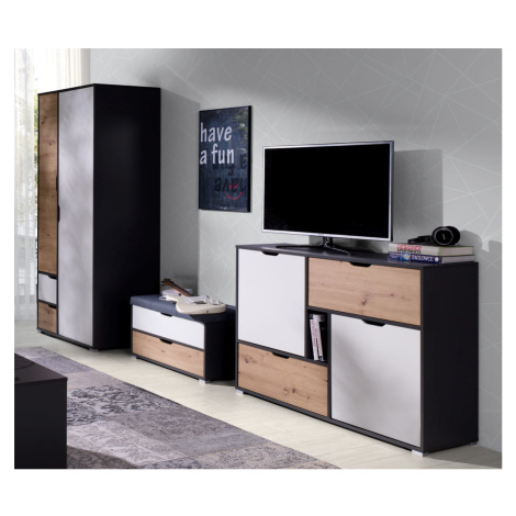 GAB Obývací stěna - Idea 31 (Černá + Bílá + Řemeslný dub) GAB nábytek