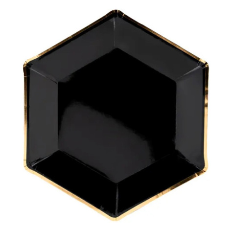 PartyDeco Papírové talíře - Černé se zlatým okrajem 23 cm 6 ks