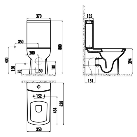 SAPHO LARA WC kombi, spodní/zadní odpad, černá mat LR360