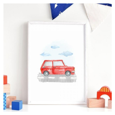 Plakát s motivem malého červeného auta do dětského pokoje