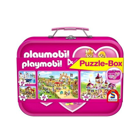 Schmidt Puzzle Playmobil 4v1 v plechovém kufříku (60,60,100,100 dílků) Oscar Schmidt