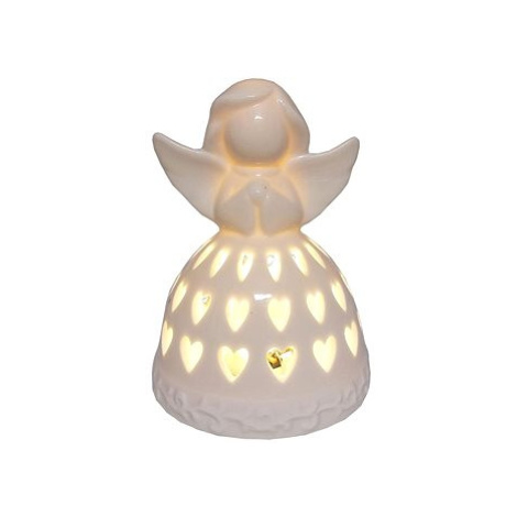 GOBA Vánoční dekorace - porcelánový LED anděl bílý, 8 cm