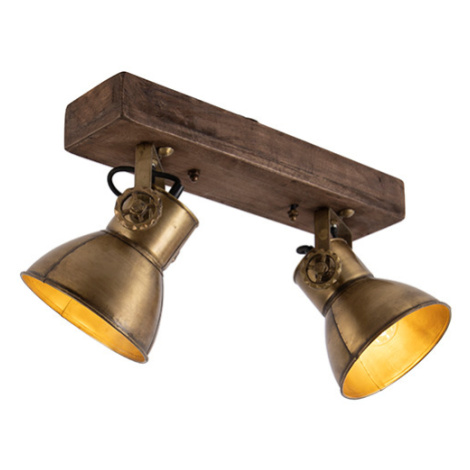 Stropní lampa bronzová 2 světla se dřevem - Mango QAZQA