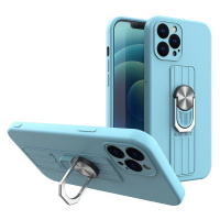 Silikonové pouzdro Ring Case s úchytem na prst a stojánkem pro iPhone 12 mini světle modré