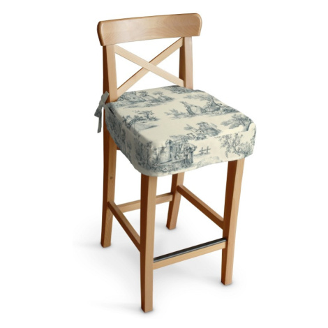 Dekoria Sedák na židli IKEA Ingolf - barová, pozadí režné, světle modré postavy, barová židle In