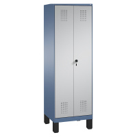 C+P Šatní skříň EVOLO, 4 police, tyč na oděvy, oddíly 2 x 300 mm, s nohami, modrošedá / bílý hli