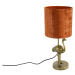 Vintage stolní lampa zlatá látka odstín červená - pštros