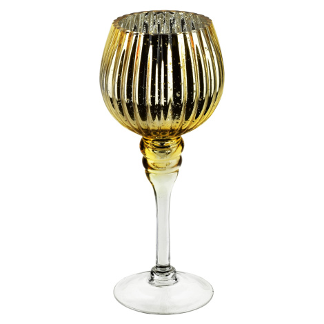 Mondex Skleněný svícen DONNA 25 cm zlatý