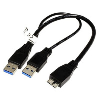 OEM USB SuperSpeed 5Gbps Y kabel 2x USB 3.0 A(M) - microUSB 3.0 B(M), 0,3m, černý