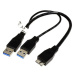 OEM USB SuperSpeed 5Gbps Y kabel 2x USB 3.0 A(M) - microUSB 3.0 B(M), 0,3m, černý