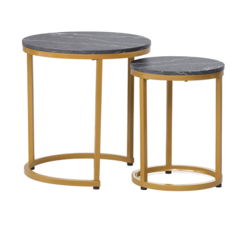Přístavný stolek HULO černý mramor/zlatá, sada 2 ks