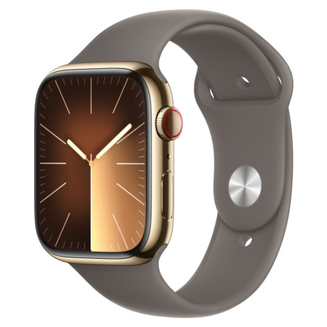 Apple Watch Series 9 Cellular 45mm Zlatá ocel s jílově šedým sportovním řemínkem M/L Zlatá