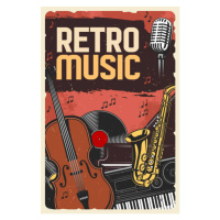 Ilustrace Retro music poster, instruments and vinyl, seamartini, 26.7 × 40 cm