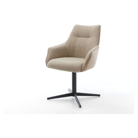 DELIFE Jídelní židle Alja-Flex s područkami kombinace materiálů tmavě béžová křížová podnož čern