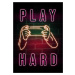 Umělecký tisk Play Hard-Gamer Neon Quote, (30 x 40 cm)