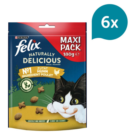 FELIX Naturally Delicious pamlsek pro kočky s kuřecím masem a šantou kočičí 6× 180 g