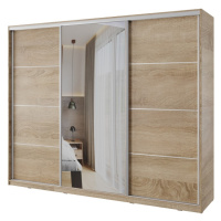 Šatní skříň NEJBY BARNABA 250 cm s posuvnými dveřmi,zrcadlem,4 šuplíky a 2 šatními tyčemi,dub so