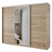 Šatní skříň NEJBY BARNABA 250 cm s posuvnými dveřmi,zrcadlem,4 šuplíky a 2 šatními tyčemi,dub so