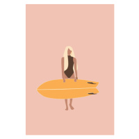 Ilustrace Flat illustration of surfer girl holding, LucidSurf, 26.7 × 40 cm