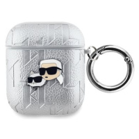 Karl Lagerfeld PU Embossed Karl and Choupette Heads Pouzdro pro AirPods 1/2 Silver