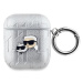 Karl Lagerfeld PU Embossed Karl and Choupette Heads Pouzdro pro AirPods 1/2 Silver