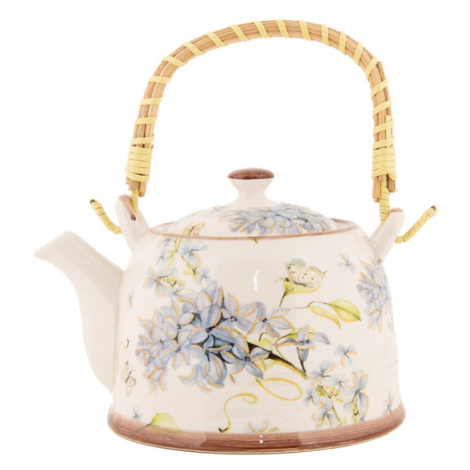 Porcelánová konvice na čaj se sítkem a jarní větvičkou s motýlem – 800 ml Clayre & Eef