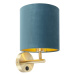 Elegantní nástěnná lampa zlatá s odstínem modrého sametu - Matt