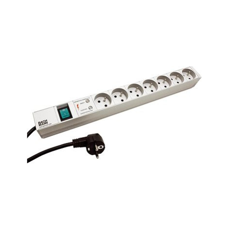 Bachmann 19&#039;&#039; napájecí panel 1U, 7 × zásuvka CZ, přepěťová ochrana, vypínač, šedý, 2 m