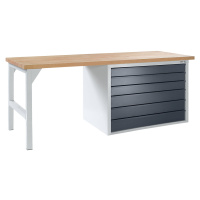Dílenský stůl, stavebnicový systém, 6 velkých zásuvek, šířka 2000 mm, šedá