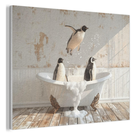 MuchoWow AKUSTICKÝ obraz Vintage - Tučňák - Vana - Pěna 80x60 cm