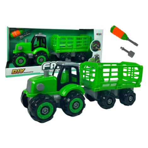 mamido  Konstrukční DIY traktor s přívěsem zelený
