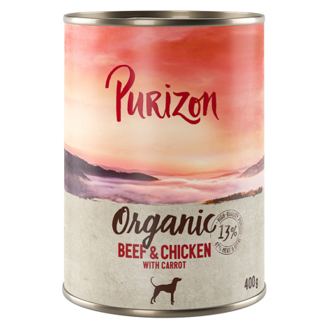 Purizon Organic výhodné balení 12 x 400 g - hovězí a kuřecí s mrkví